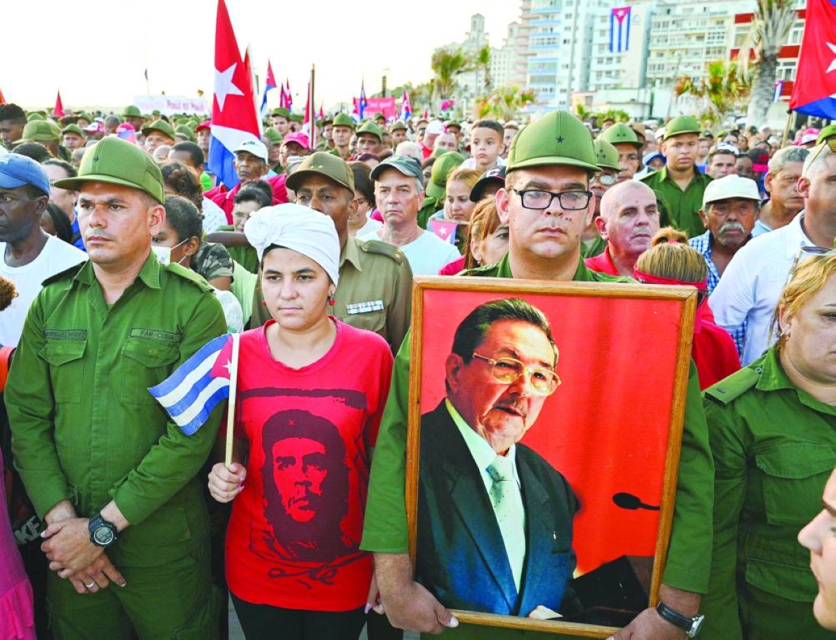 People attend a rally in support of former Cuban president Raul Castro, 94, who has been indicted by a US court, outside the US Embassy in Havana on May 22, 2026. (Photo by ADALBERTO ROQUE / AFP)