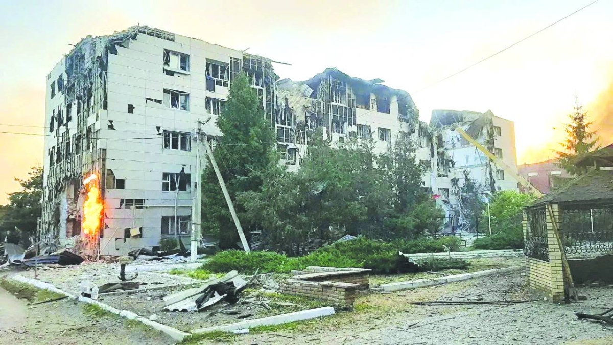 A destroyed dormitory building of the Starobilsk College of Luhansk Pedagogical University following an overnight attack, what Russian-installed authorities called a Ukrainian drone strike, in the course of the Russia-Ukraine conflict in the town of Starobilsk (Starobelsk) in the Luhansk region, a Russian-controlled area of Ukraine, May 22, 2026. Leonid Pasechnik, head of the Russian-controlled parts of the Luhansk Region/Handout via Reuters ATTENTION EDITORS — THIS IMAGE WAS PROVIDED BY A THIRD PARTY. NO RESALES. NO ARCHIVES. MANDATORY CREDIT.