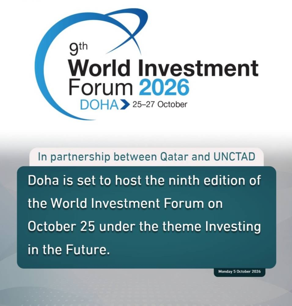 Qatar and UNCTAD to Co-Host Global Investment Forum on October 25 Qatar and UNCTAD to Co-Host Global Investment Forum on October 25