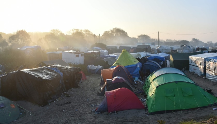 Migrants\' tents during the full evacuation of the camp
