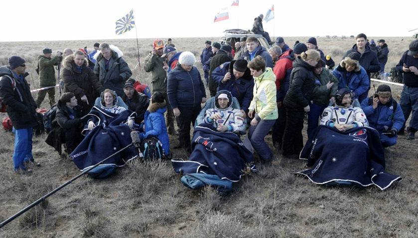 US astronaut Kate Rubins, Russian cosmonaut Anatoly Ivanishin, and Japanese astronaut Takuya Onishi 