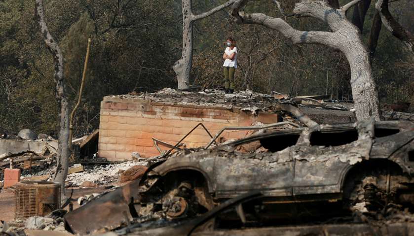 Burned remains of  home destroyed by wildfire in Napa, California
