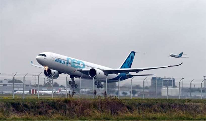 A new Airbus A330neo makes its first flight from the Toulouse-Blagnac airport, near Toulouse