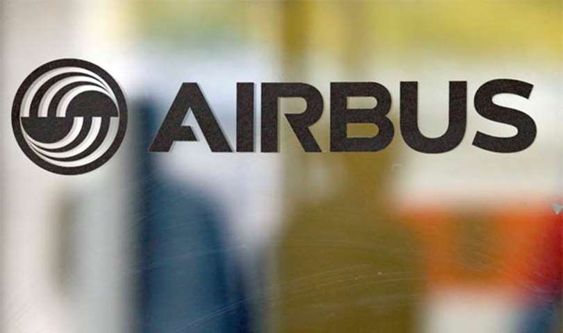 The logo of Airbus is pictured at the company\'s headquarters in Colomiers near Toulouse, France