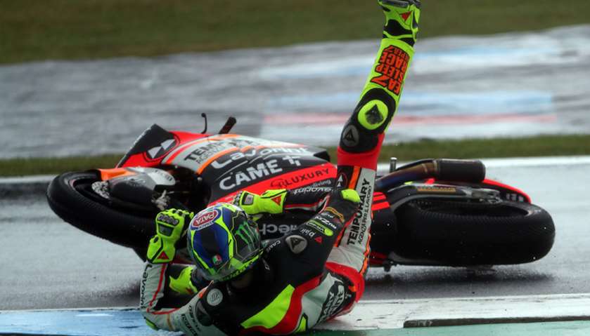 Kalex rider Lorenzo Baldassarri of Italy crashes