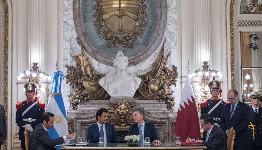His Highness the Amir  and Argentina\'s President witness signing of agreements