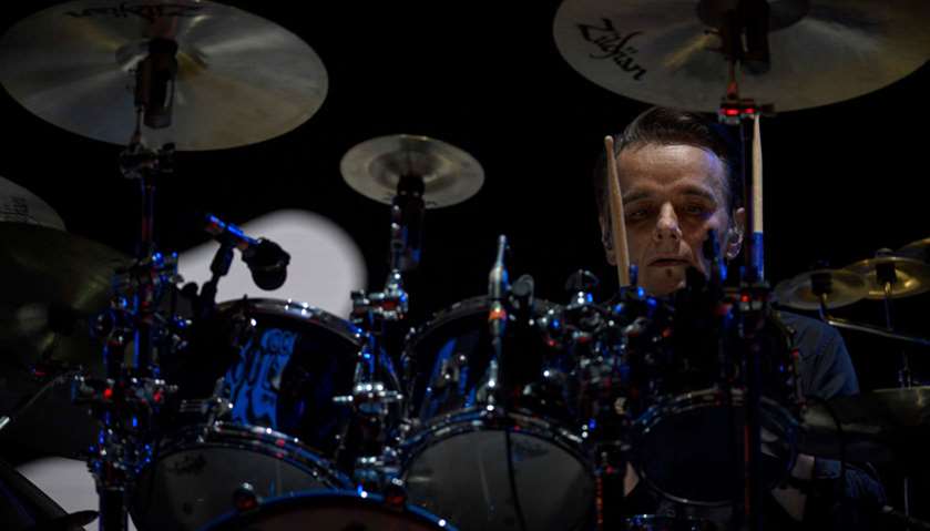 Gavin Harrison, drummer of British band King Crimson, performs at the Rock in Rio music festival