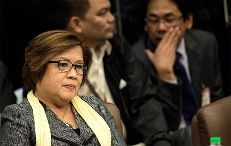 Senator Leila De Lima attends the Senate drug hearing at the Senate building in Manila on Wednesday