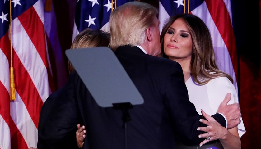 Donald Trump embraces his wife Melania  during his election night event at New York Hilton Midtown
