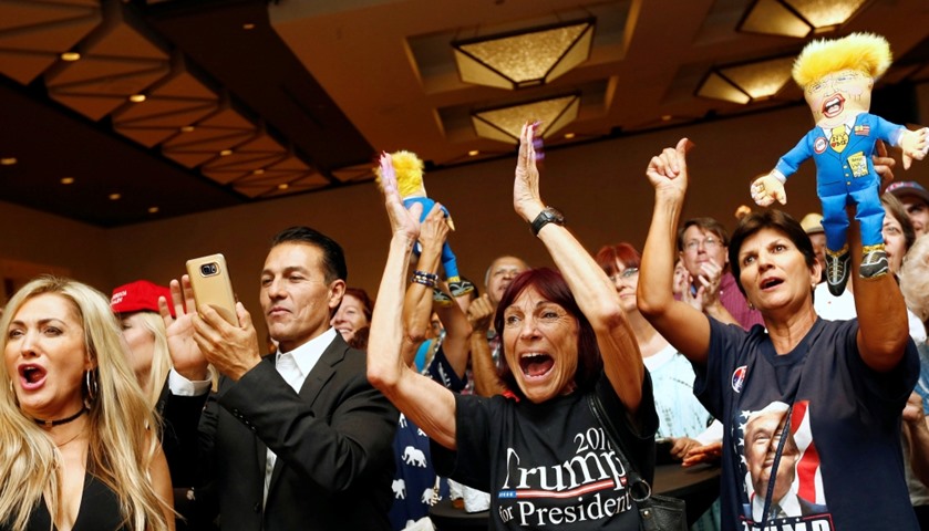 Donald Trump supporters cheer as election results are announced 
