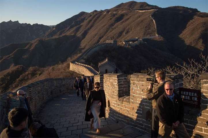 Melania Trump walks on the Great Wall of China on Friday