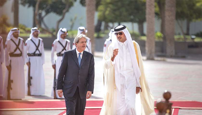 His Highness the Emir with Italian Prime Minister Paolo Gentiloni during the official reception cere
