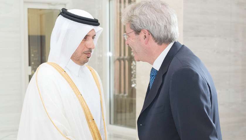 HE the PM and Minister of Interior Sheikh Abdullah bin Nasser bin Khalifa al-Thani receiving Italian