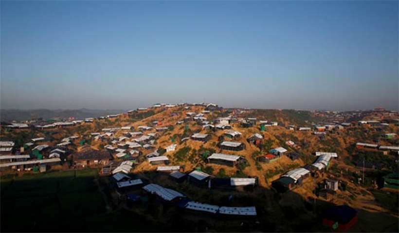 Temporary shelters cover a hill at Palongkhali refugee camp, near Cox\'s Bazar on Tuesday