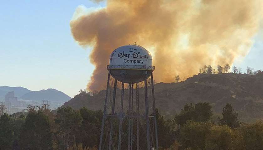 A view of the brush fire near Walt Disney Company in Burbank, California