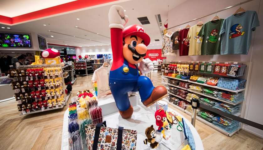 Goods of Nintendo game character Mario displayed