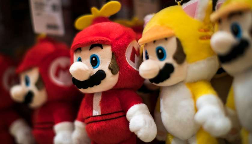 
Goods of Nintendo game character Mario are displayed 
