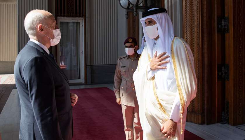 His Highness the Amir Sheikh Tamim bin Hamad Al-Thani receives Tunisia President Kais Saied