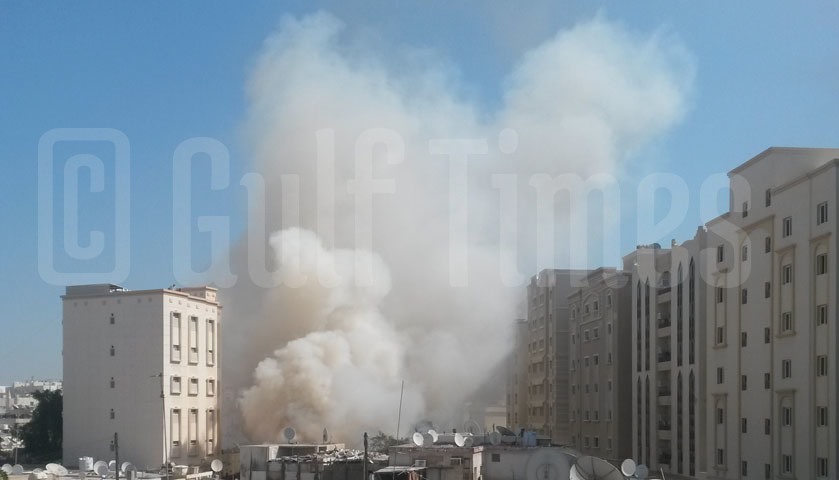 Smoke billowing from the fire broke out this morning near Souq Haraj