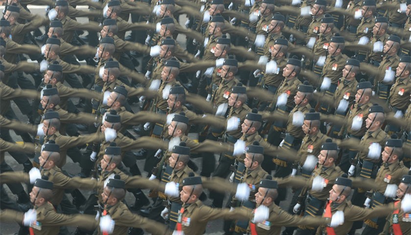 An Indian Army contingent marches past during the parade