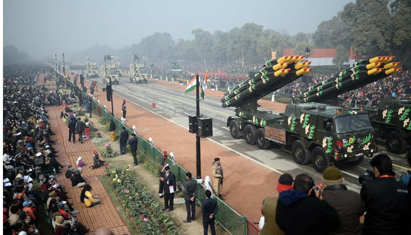 Spectators watch the Republic Day parade
