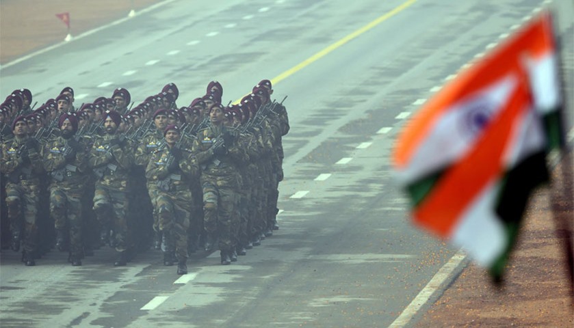 An Indian Army contingent marches past