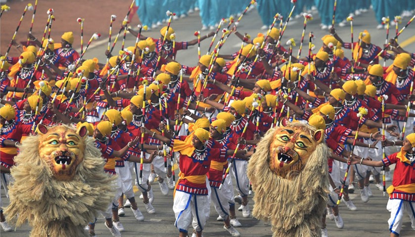 Indian school students perform during the celebrations