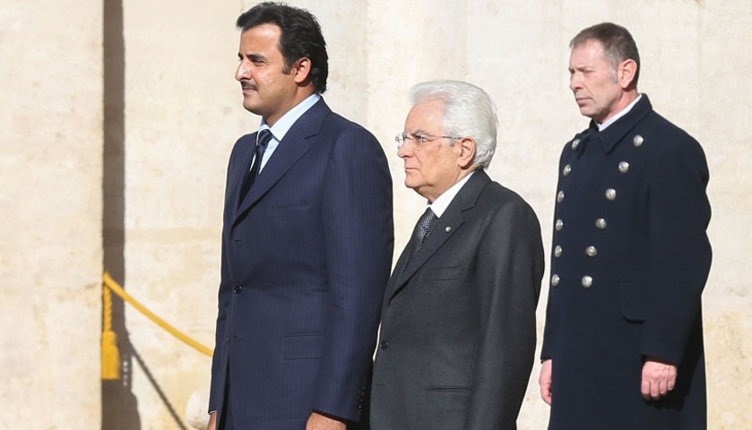 HH the Emir Sheikh Tamim bin Hamad al-Thani and Italian president Sergio Mattarella during reception