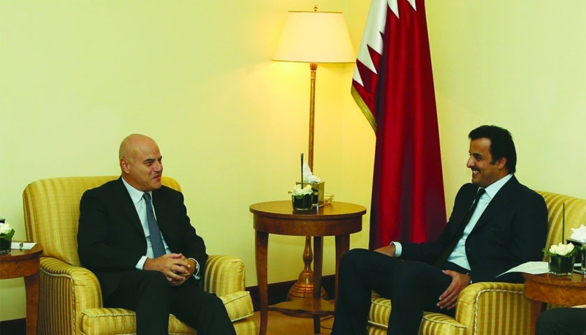 HH the Emir Sheikh Tamim bin Hamad al-Thani with Claudio Descalzi, CEO of Eni energy company