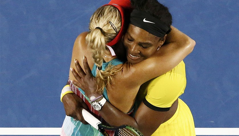 Kerber and Williams embrace after Kerber won their final match