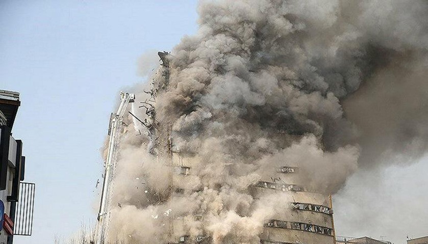 Smoke rises from a blazing high-rise building in Tehran, Iran