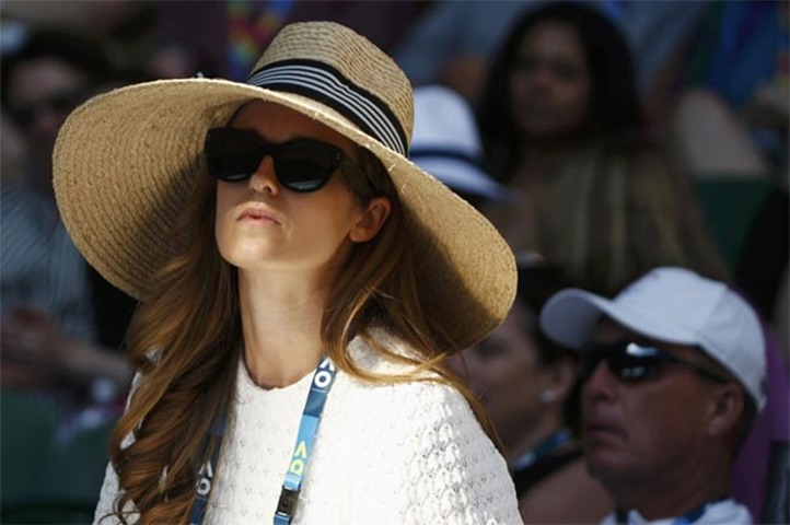 Kim Sears, wife of Andy Murray, looks on next to his coach Ivan Lendl in Melbourne on Sunday