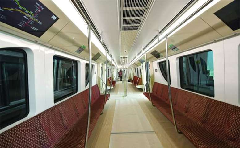 The interior of a train on the Doha Metro project