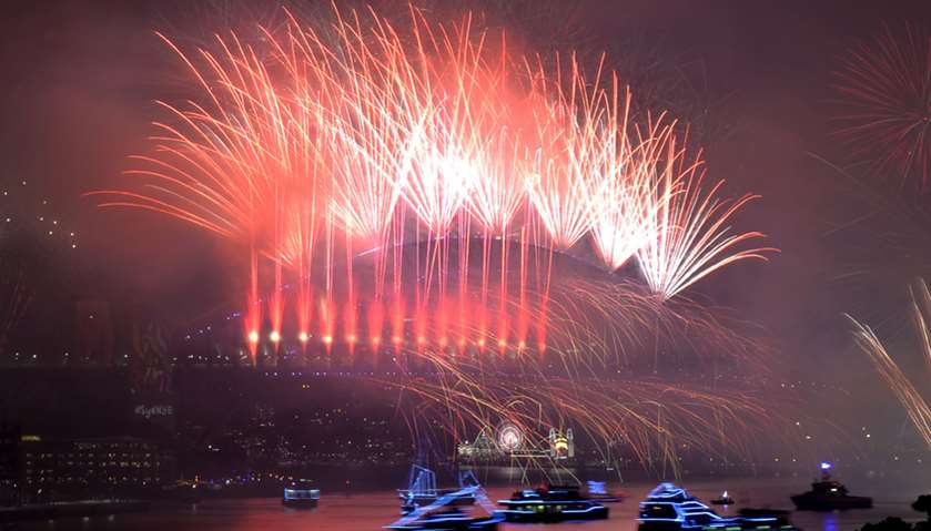 Fireworks light the sky over the Harbour Bridge during New Year\'s Eve celebrations in Sydney