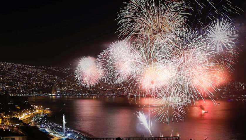 Fireworks explode during a pyrotechnic show to celebrate the new year in the coastal city of Valpara