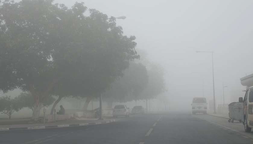 The fog covered Doha