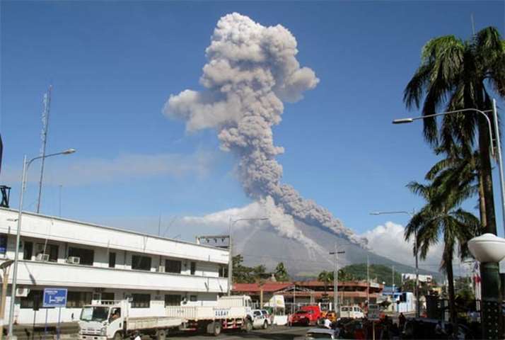 A view of the Mayon volcano after a fresh eruption in Legazpi city, Albay province