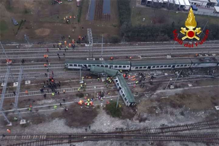 A packed regional train derailed near Milan in northern Italy on Thursday