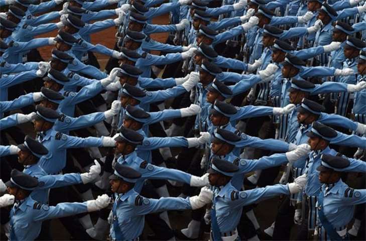 An Indian Air Force contingent takes part in the Republic Day Parade in New Delhi
