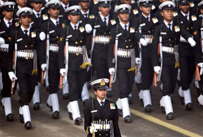 An Indian Navy contingent marches during the Republic Day Parade in the Indian capital