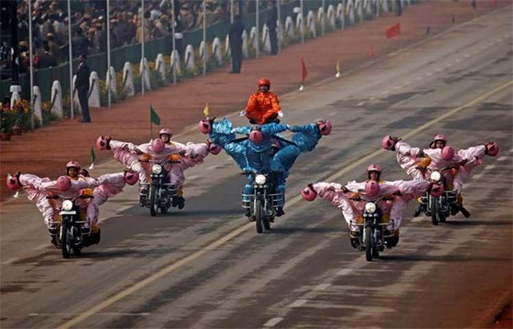 Indian Border Security Force \"Daredevils\" women motorcycle riders perform during the parade
