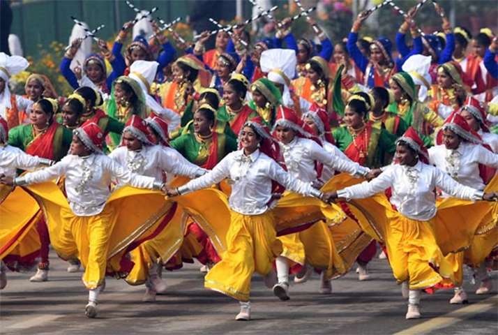 Indian school children perform during India\'s 69th Republic Day Parade in New Delhi on Friday