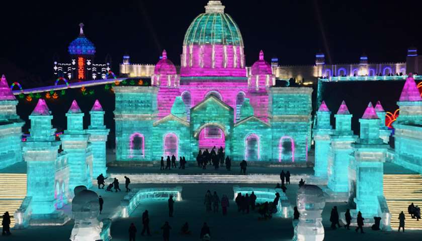 People visiting the Harbin Ice-Snow World in Harbin in China