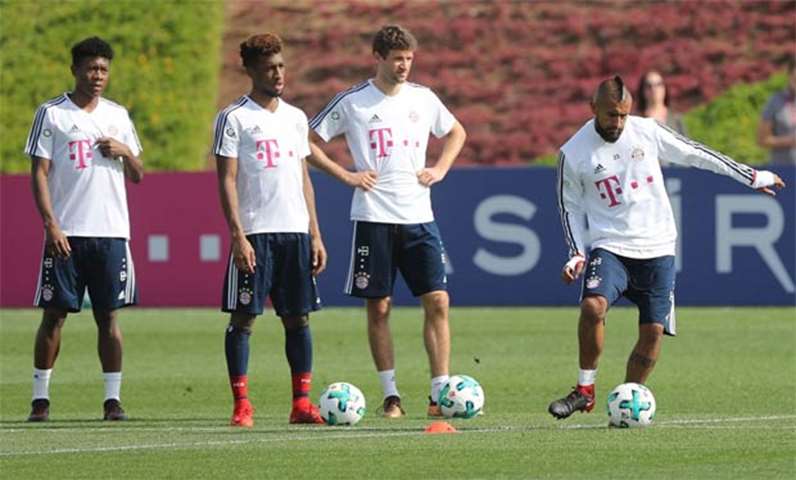 Bayern Munich players take part in a training session at the Aspire Academy on Friday
