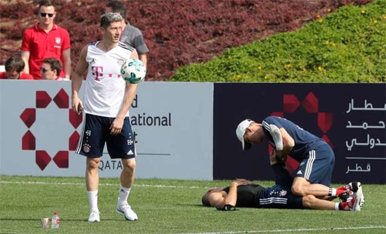 Bayern Munich players take part in a training session during their winter training camp in Doha