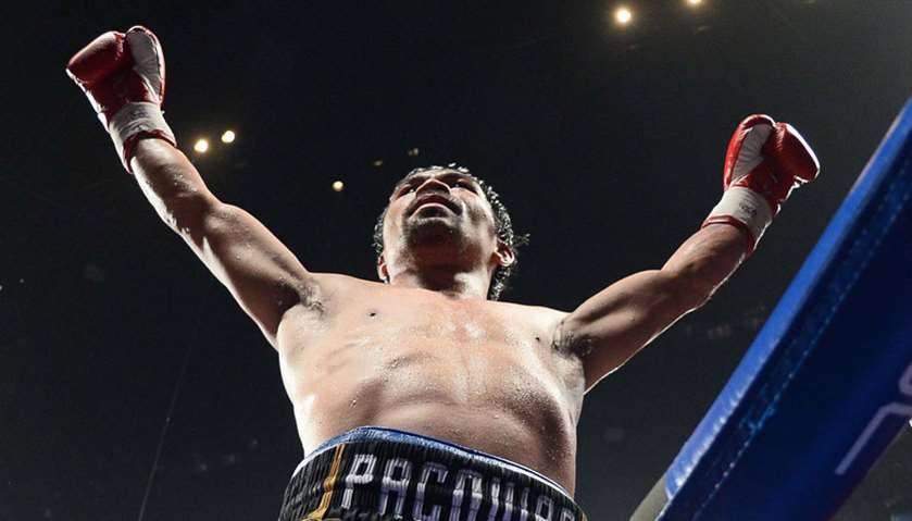 Manny Pacquiao after defeating Adrien Broner in a WBA welterweight world title boxing match