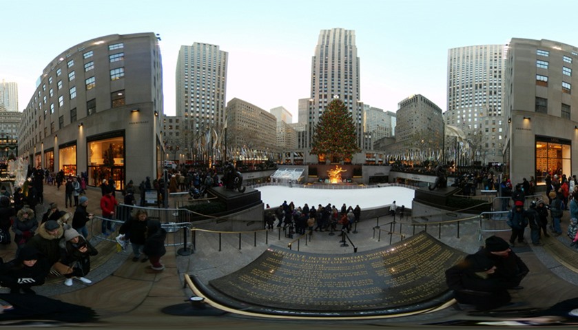 A 94-foot-tall (29-meter) Christmas tree stands at Rockefeller Center in New York City, USA