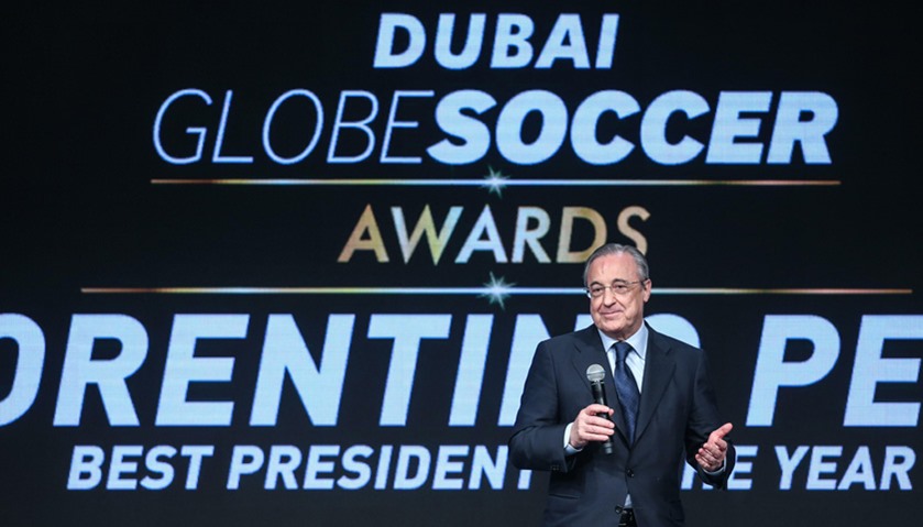 lorentino Perez, President of Real Madrid, speaks after receiving the award for Best Club of the Yea