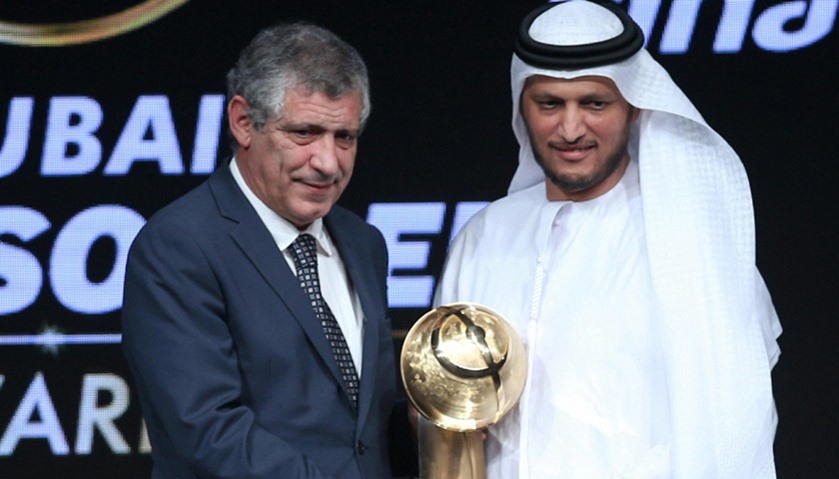 Fernando Santos receives the Best Coach of the Year award during the Dubai Globe Soccer Awards Cerem