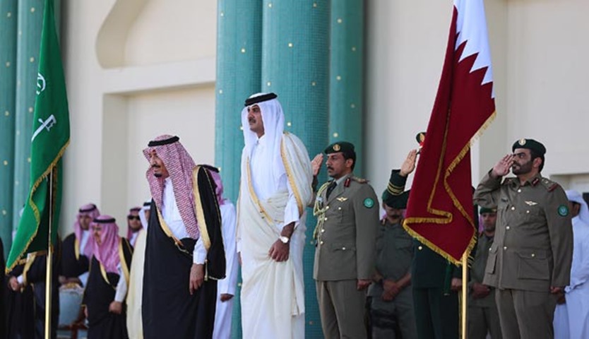 HH the Emir Sheikh Tamim bin Hamad al-Thani welcomes King Salman bin Abdulaziz al-Saud